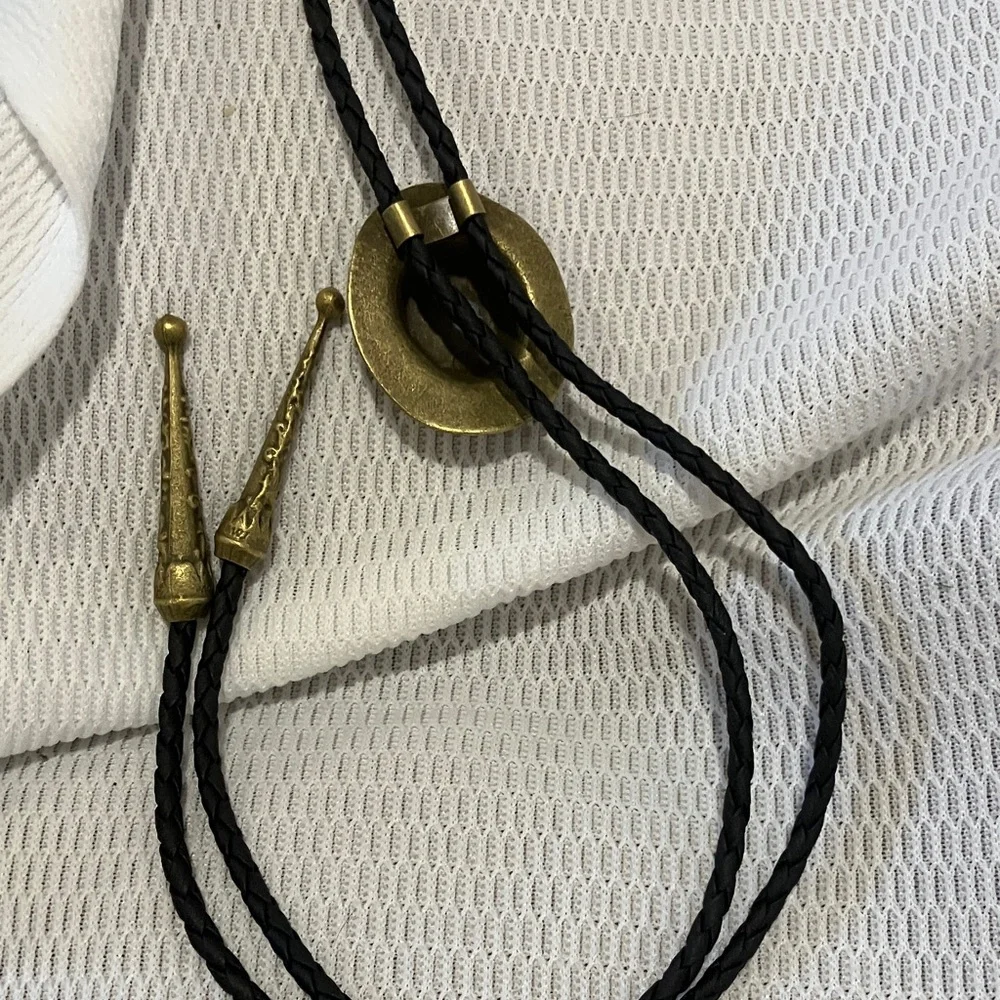Classic Western Bolo Tie with Gold and Black Design